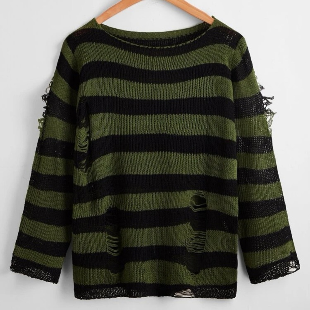 Striped Ripped Knitted Sweater